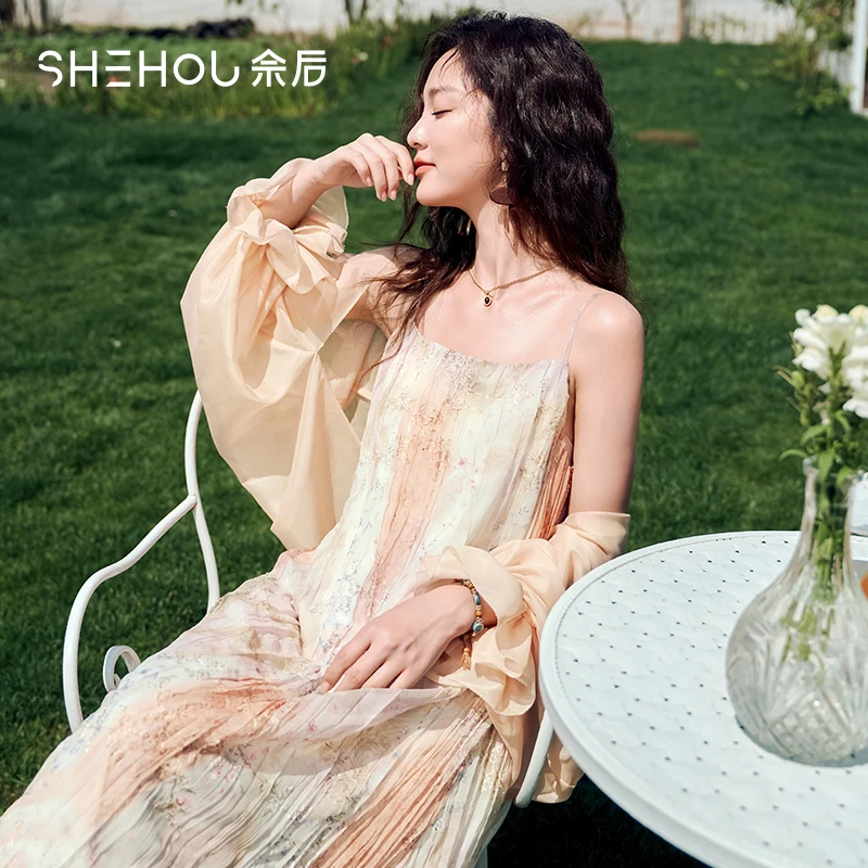 【品牌折扣】佘后风宽松显瘦印花长裙
