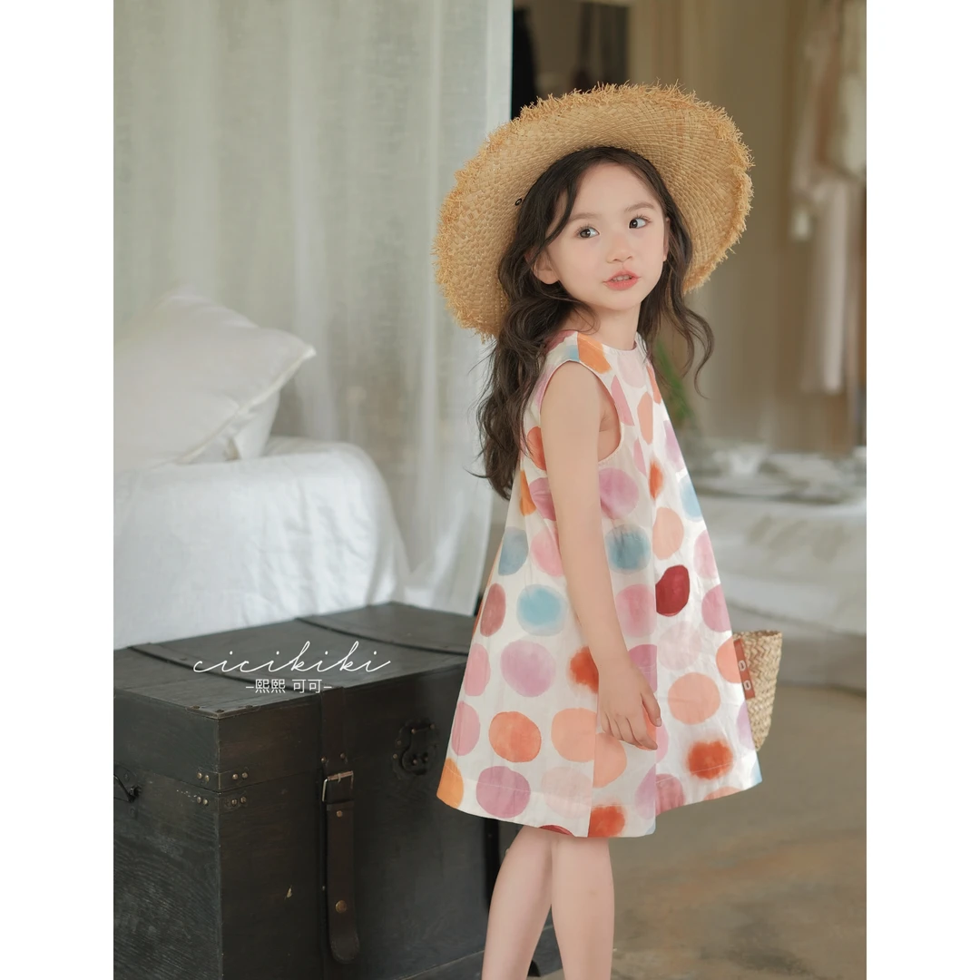 现货【莫斯塔】女童时尚气质夏款无袖波点连衣裙熙熙可可BXQ2429