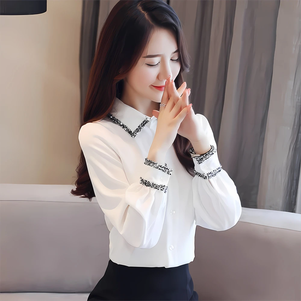韩版小香风衬衫女修身显瘦2024秋冬加绒长袖宽松雪纺衬衣白衬衫