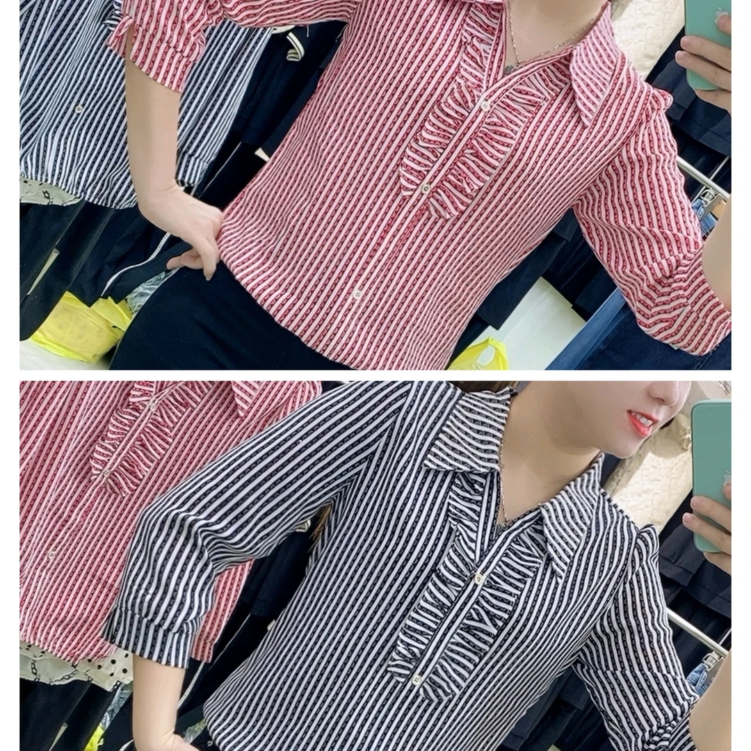 【十姐妹推荐】秋季新款时尚碎花衬衫不对称设计翻领边显瘦气质上衣