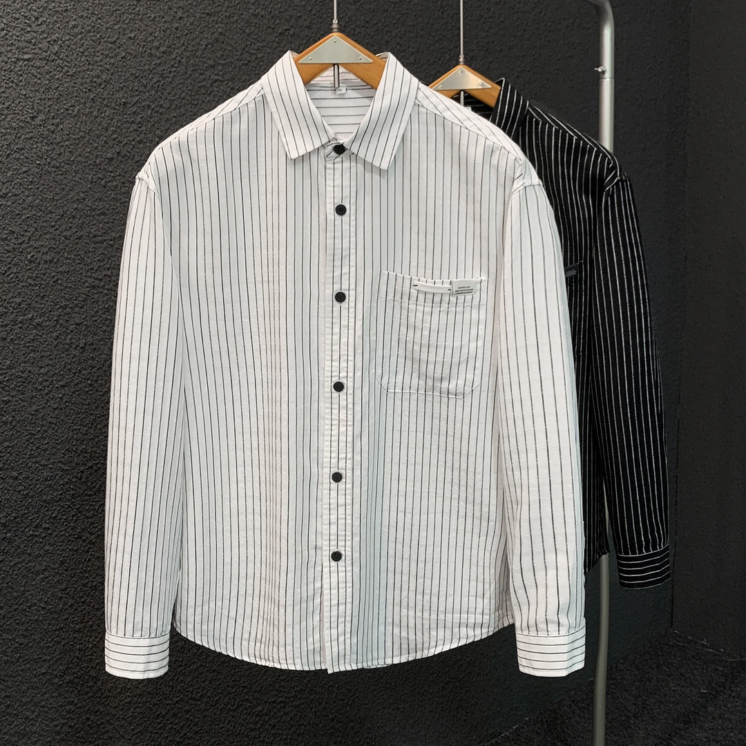 莱赛尔纤维轻量化简约修身男士衬衣秋款时尚百搭条纹休闲英式衬衫