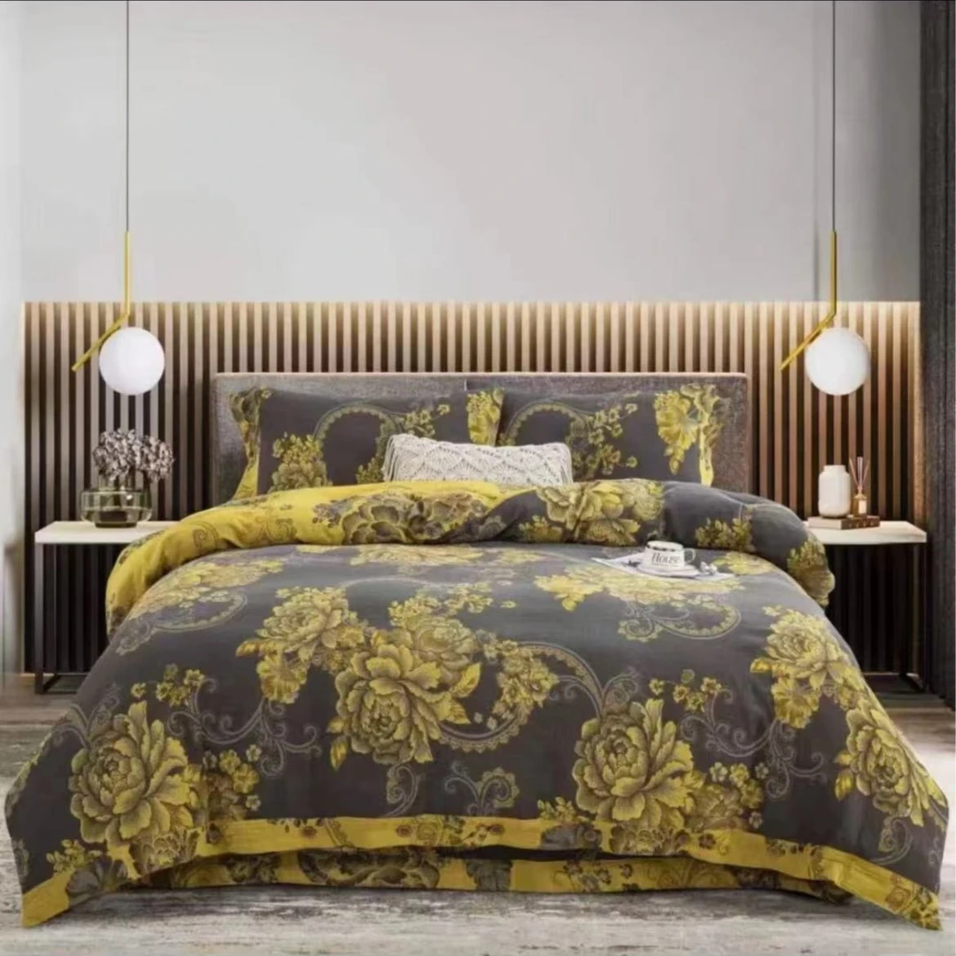 新款全棉色织双层纱四件套--黑金牡丹柔软舒适透气高级性价比轻奢