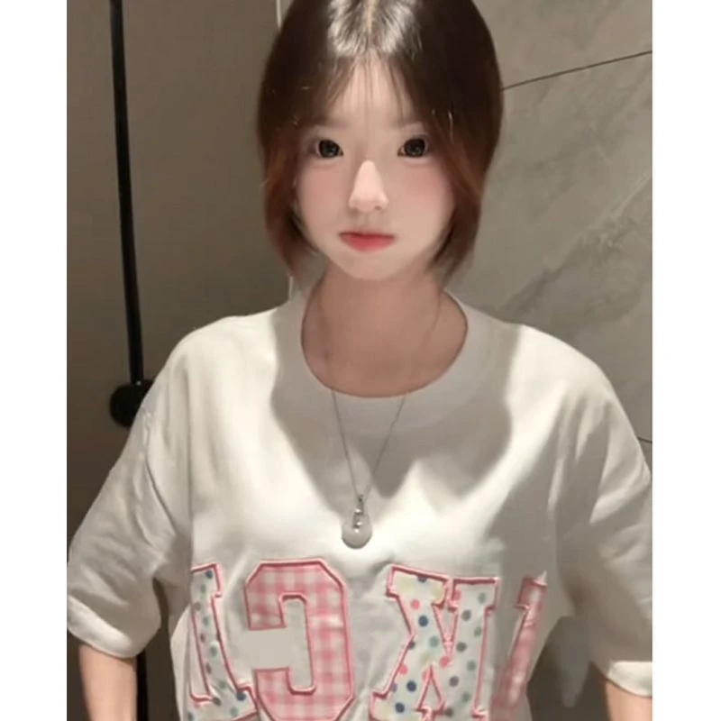 NASA ROAD夏季新款美式短袖T恤女潮牌宽松百搭字母刺绣情侣上衣服