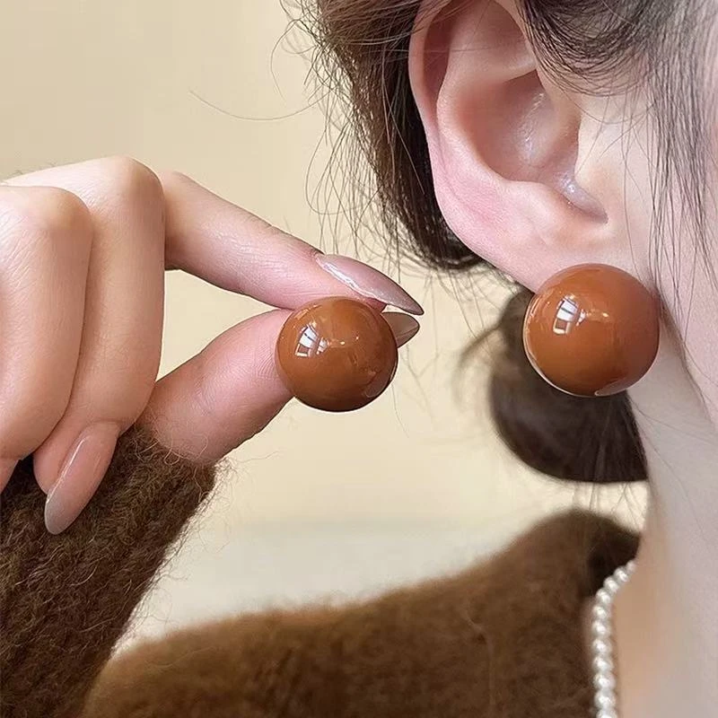 合金树脂耳饰 小众复古美拉德色夸张半球形耳环时尚高级感耳饰78