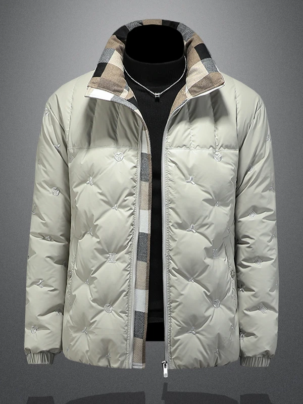 2025冬季新款男士潮流欧洲站高端立领羽绒男士保暖刺绣休闲外套潮