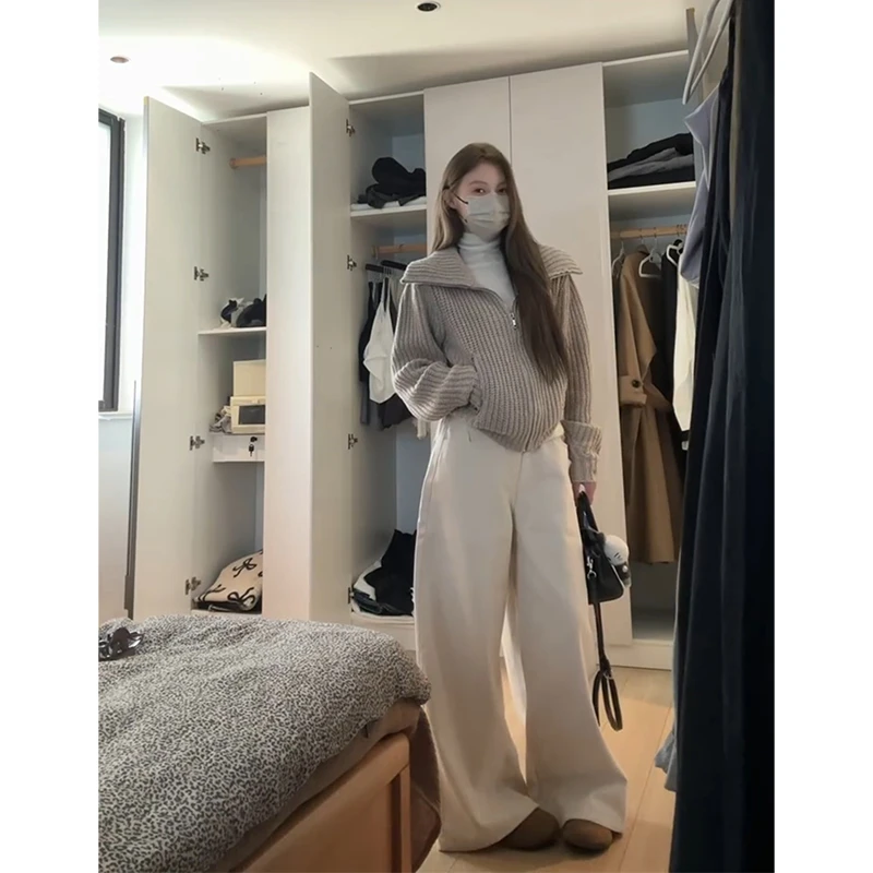 INS CEC秋冬新款半高领打底衫搭针织毛衣外套上衣休闲裤三件套