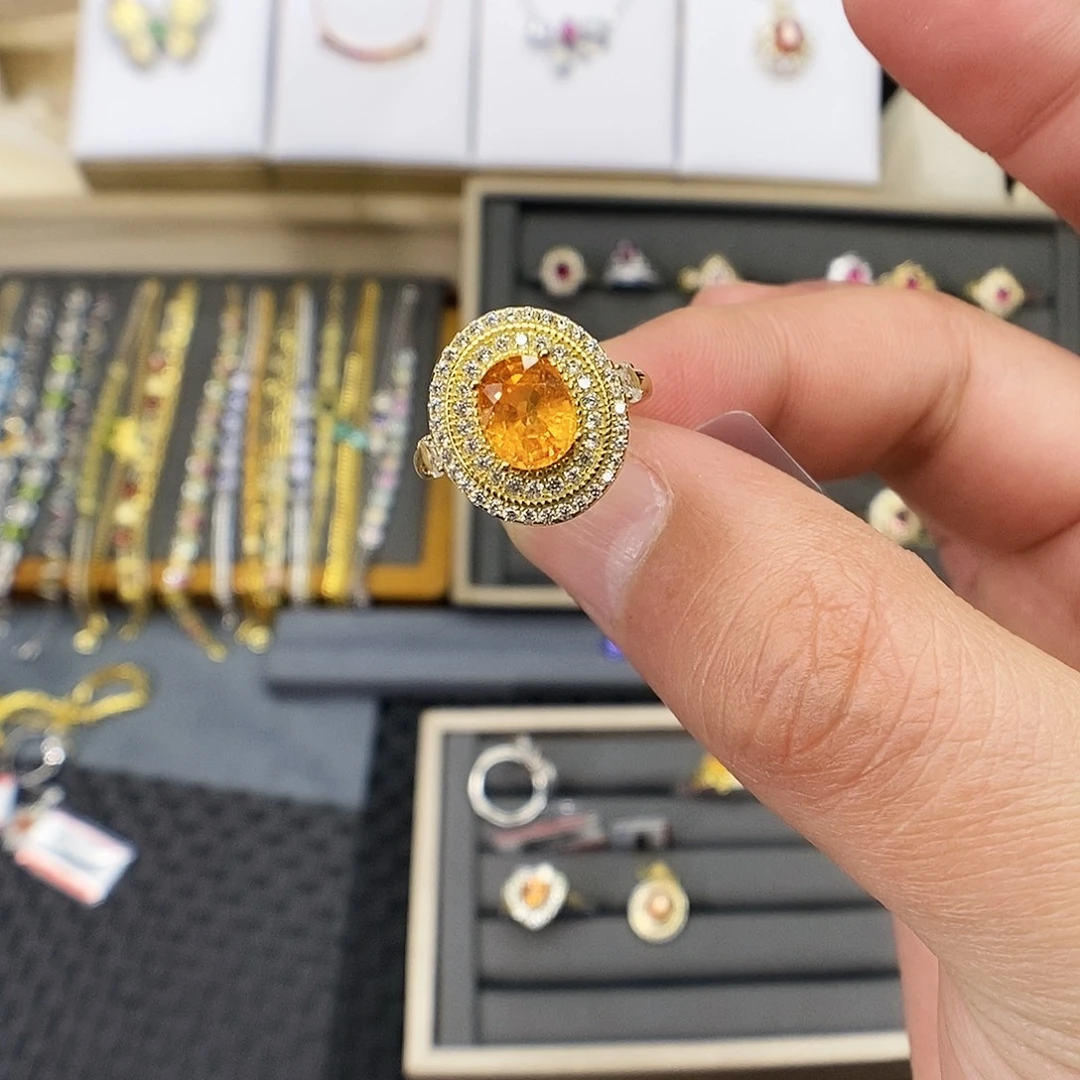 营***️戒指石榴石（芬达石）银S925镶嵌