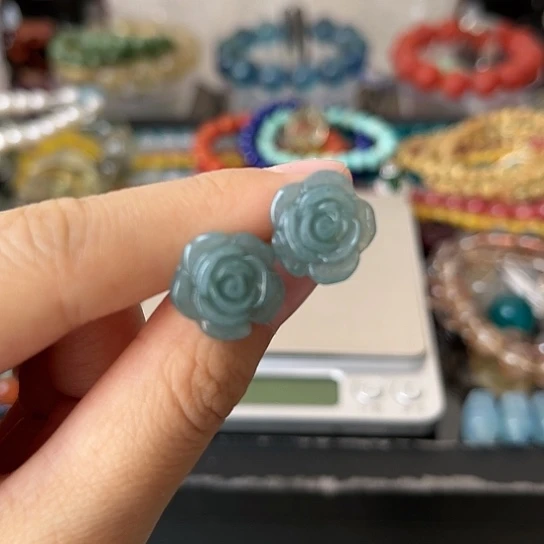 翡翠耳饰银S925镶嵌矿坑