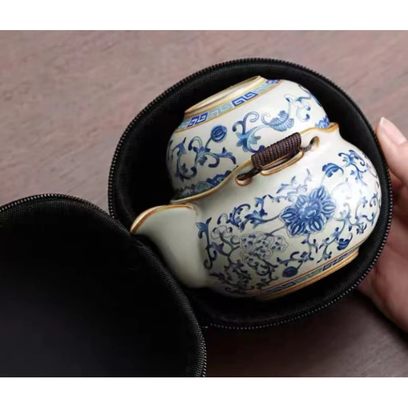 缠枝莲手抓壶+2杯+1大杯-带包,5640