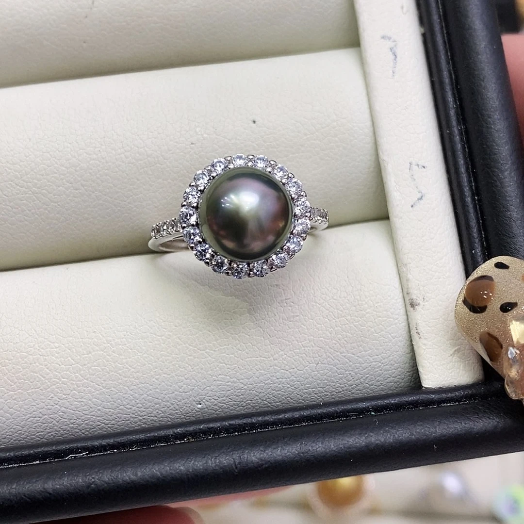 海水珍珠戒圈银S925镶嵌9mm无瑕