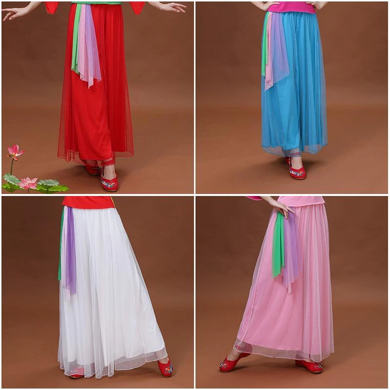 云裳广场舞蹈阔腿裤中老年古典舞裤演出裤夏女大摆网纱裤网纱裙裤