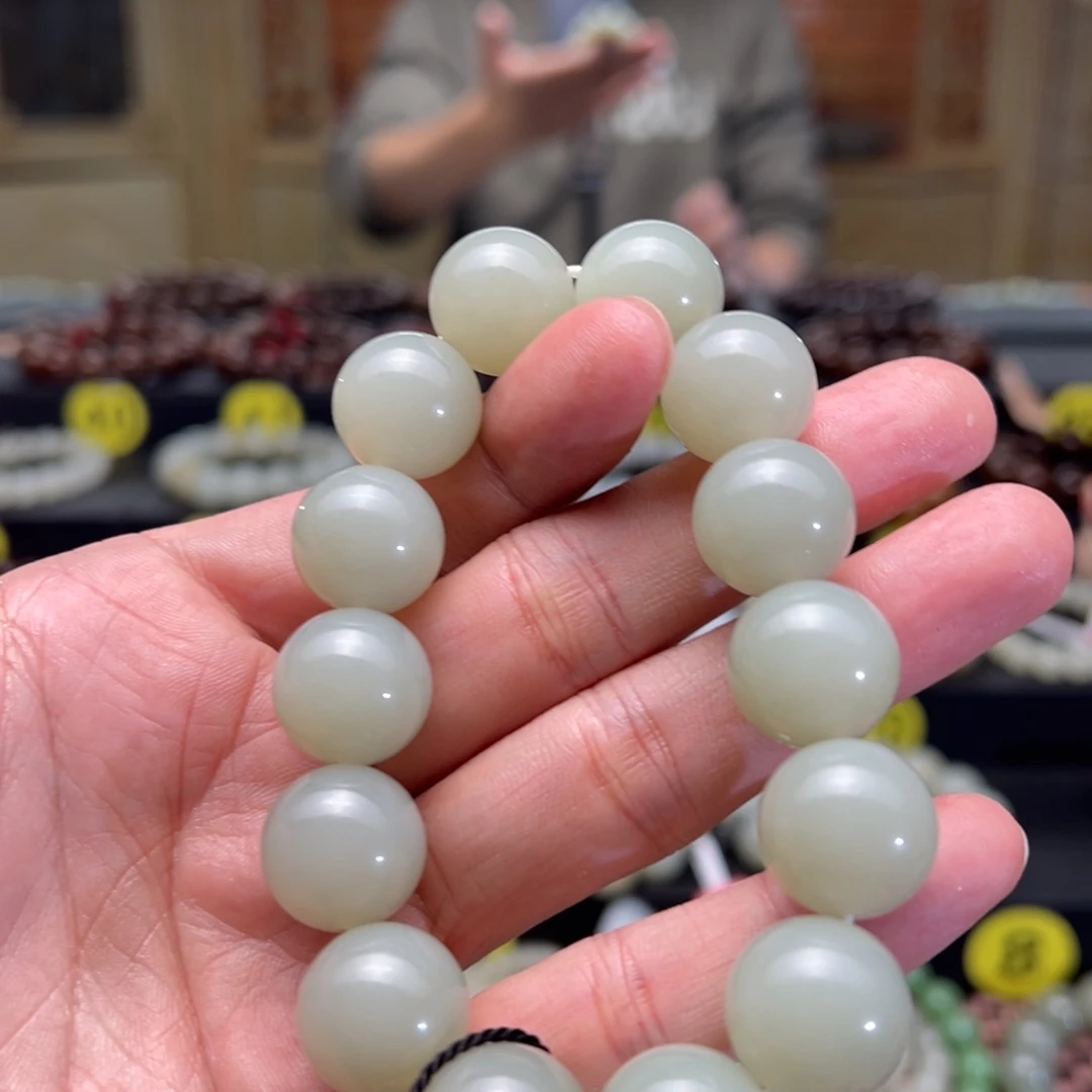 和田玉手串未镶嵌白**#卡16圆珠