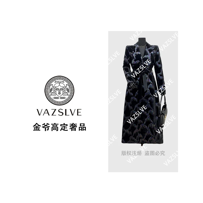 【金爷高定奢品 】刺绣亮片新品赫本风名媛风炫彩方领保暖大衣