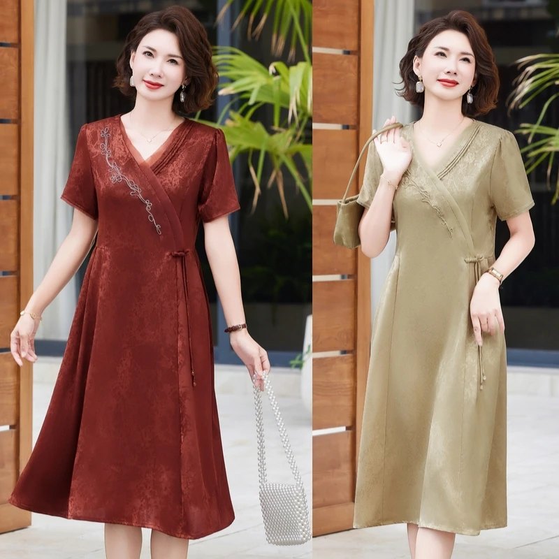 2025新款中老年女装夏季裙子新中式妈妈夏装连衣裙喜婆婆婚宴礼服