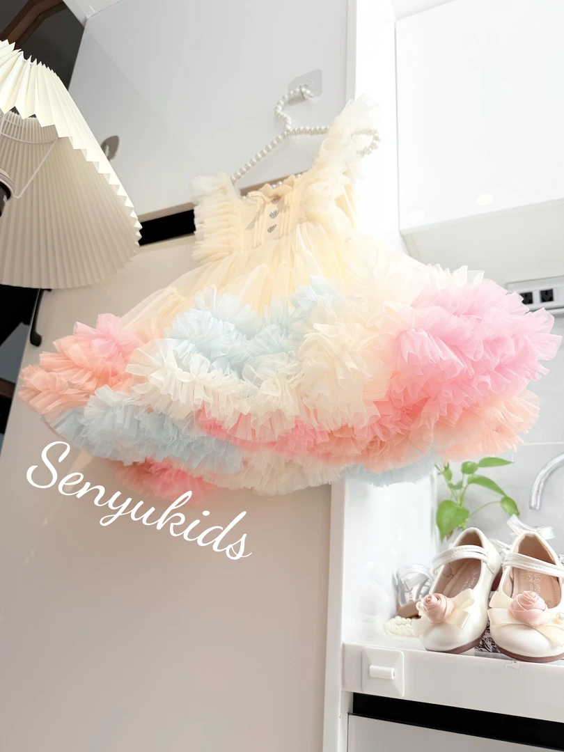 SENYUBABY【夏日彩虹冰淇淋·超软纱系列】女童蓬蓬裙周岁裙子