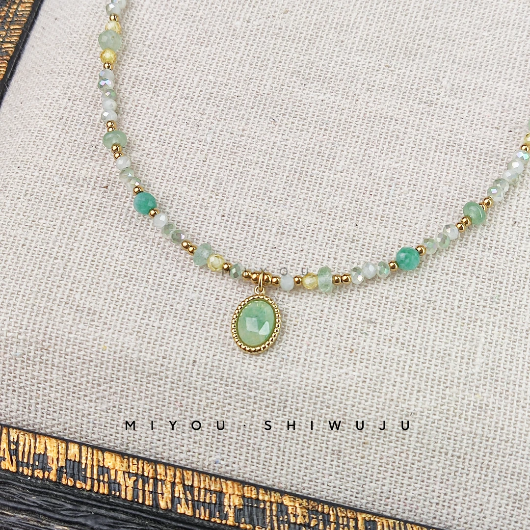 钛钢项链 【青羽】原创设计项链绿色系手工古风复古小众