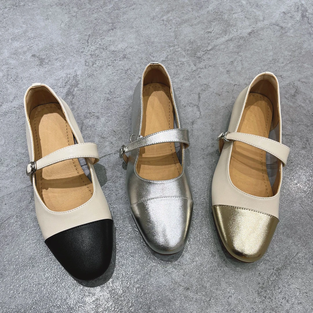 真皮一字带玛丽珍单鞋女百搭软底软面