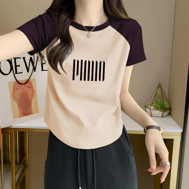 大码胖mm韩版简约圆弧下摆短袖T恤女士夏季款小个子修身显瘦上衣