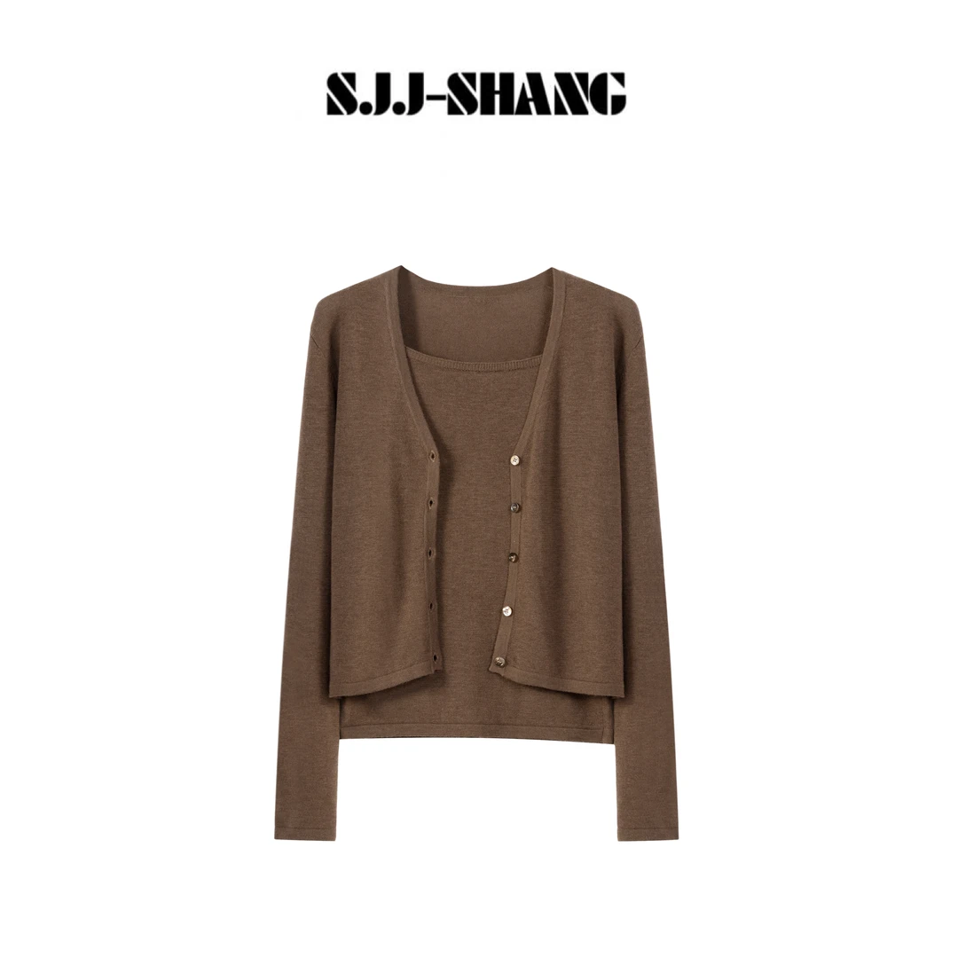 SJJ-SHANG【冷萃茶棕】25早秋羊毛茶棕可持两件套针织开衫q134807p