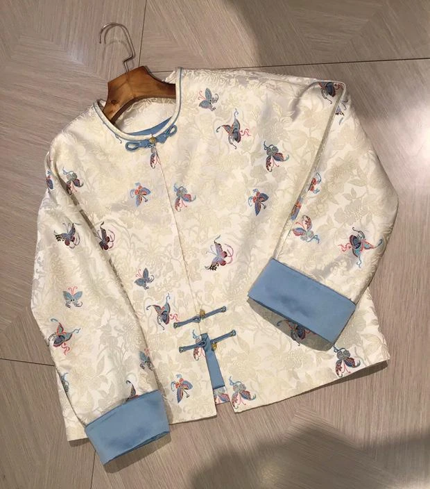 长袖提花薄款常规常规款上衣春秋茶服民族风春季对襟24387