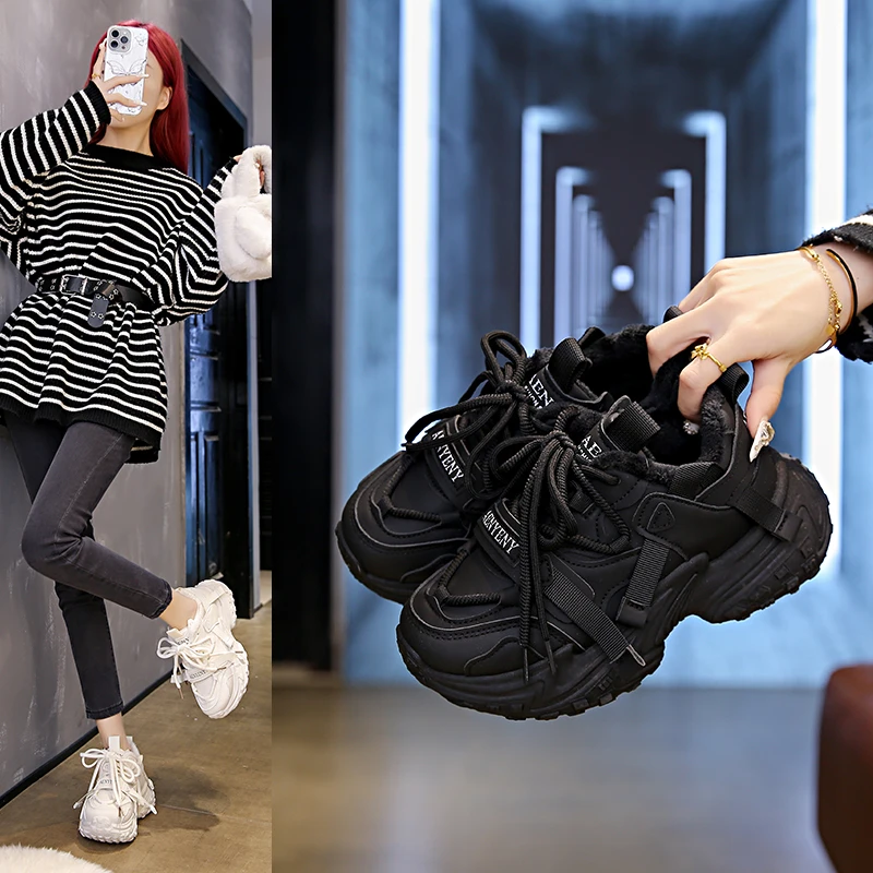 爆款复古黑色老爹鞋女2025新款春季厚底增高时尚休闲运动鞋