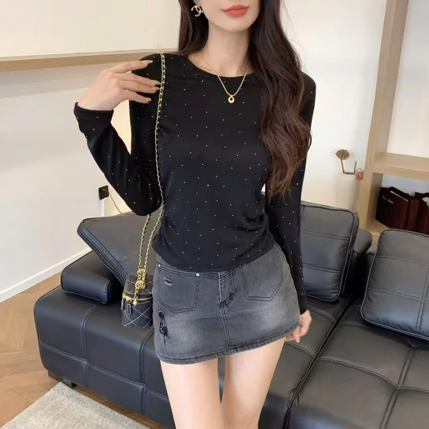 UNIQUE U:US亮钻波点圆领慵懒风百搭T恤打底衫-250095