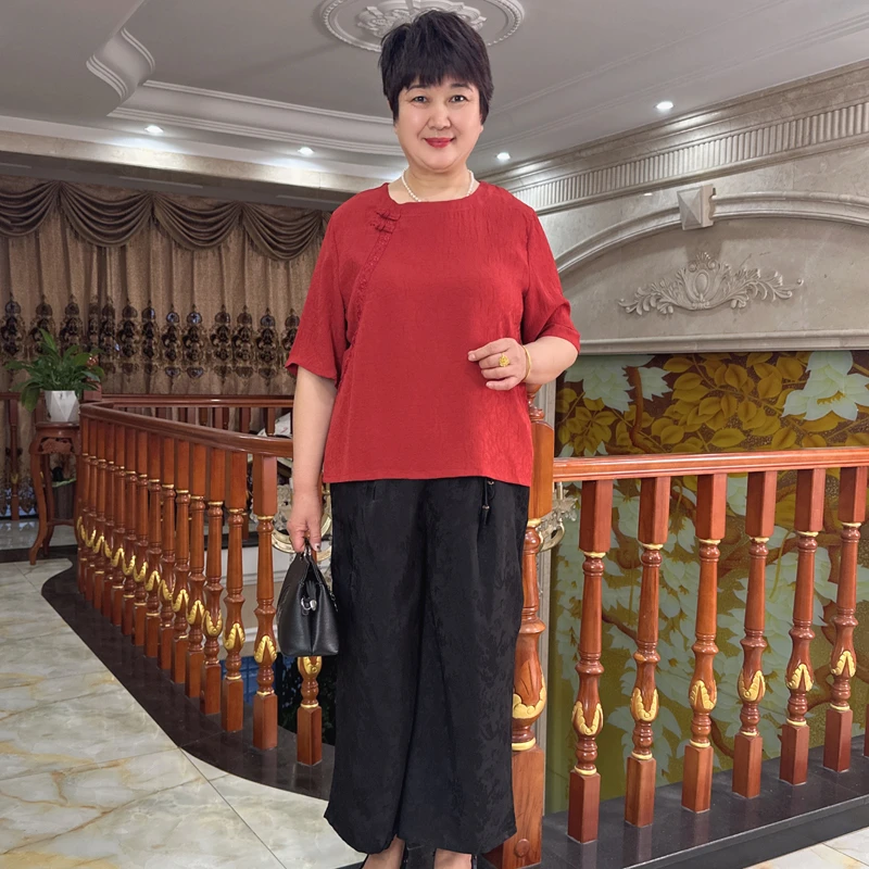 英姐大码妈妈装2025春夏新款民族风俩件套中老年女装加肥加大套装