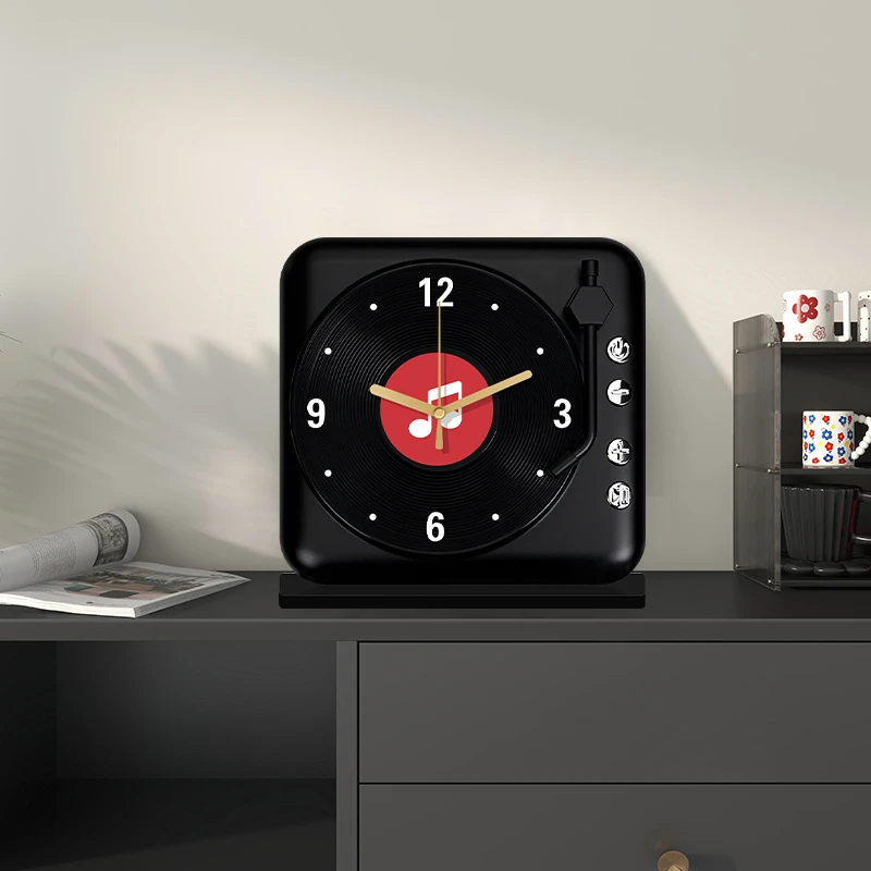 复古黑胶唱片台钟桌面时钟音乐爱好者创意摆件装饰钟2025新款座钟
