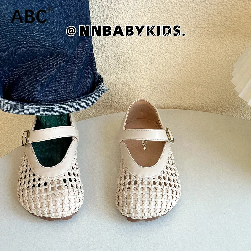 ABC女童时尚小皮鞋2025夏季新款透气奶奶鞋小童包头宝宝软底凉鞋