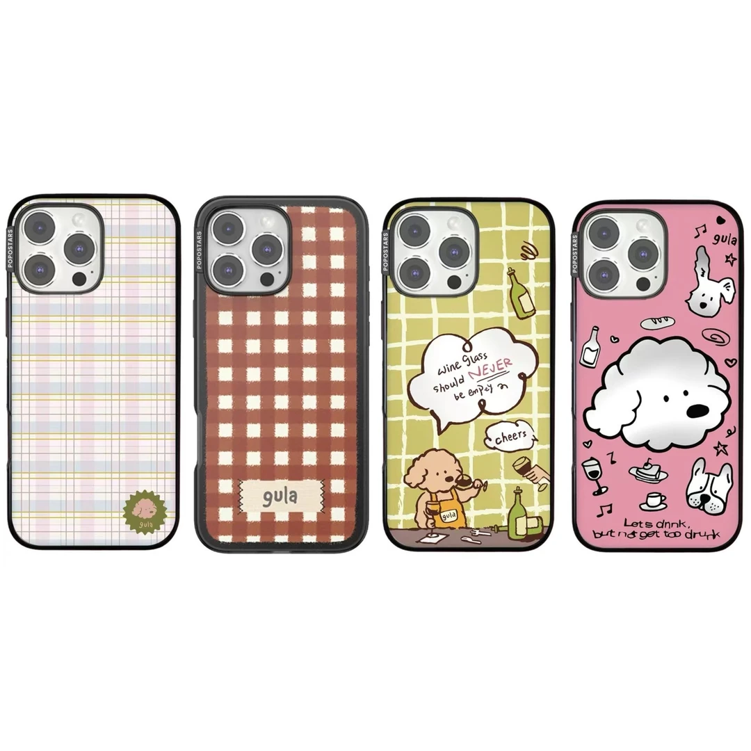 轻薄款格纹可爱卡通小狗磁吸手机壳适用于苹果16promax手机壳