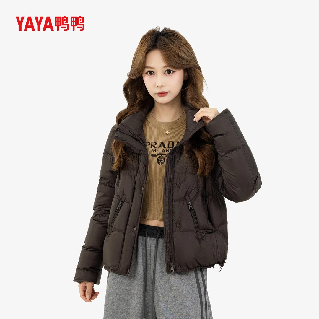 YAYA鸭鸭官方新国标90绒羽绒服秋冬新款小个子短款立领保暖外套女
