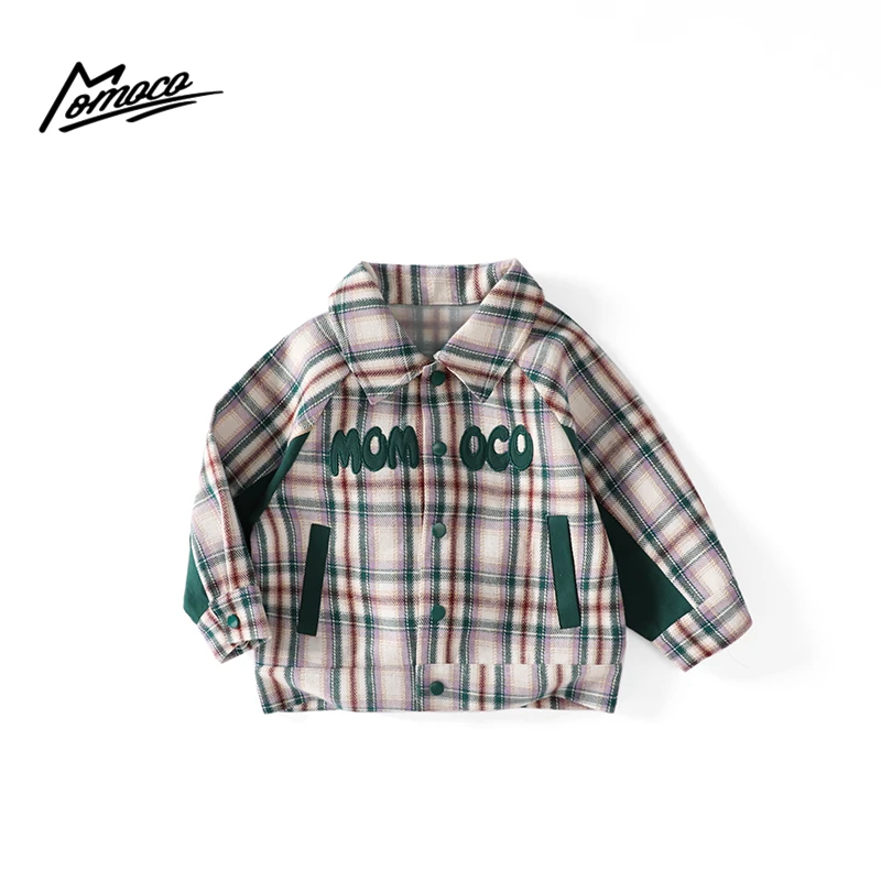MOMOCO秋季新款男童时尚拼色格子带标洋气外套75330107060
