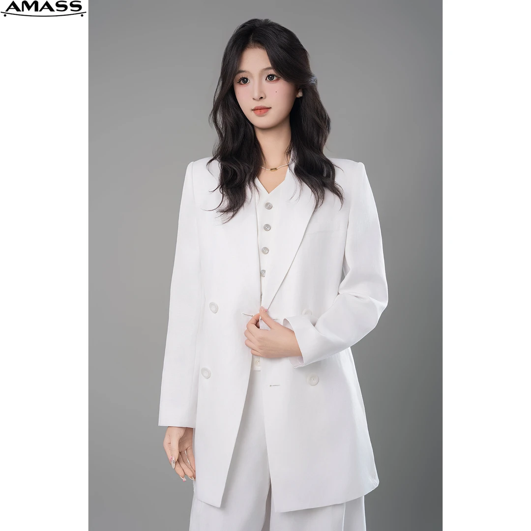 AMASS/阿玛施早春新款气质通勤轻职风设计师双排扣西装外套540005