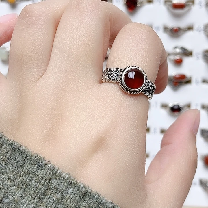 血珀戒指银S925镶嵌天然