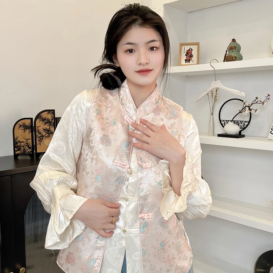 【锦鲤】新中式国风立领马甲免烫提花薄款常规马夹中国风上衣民族风