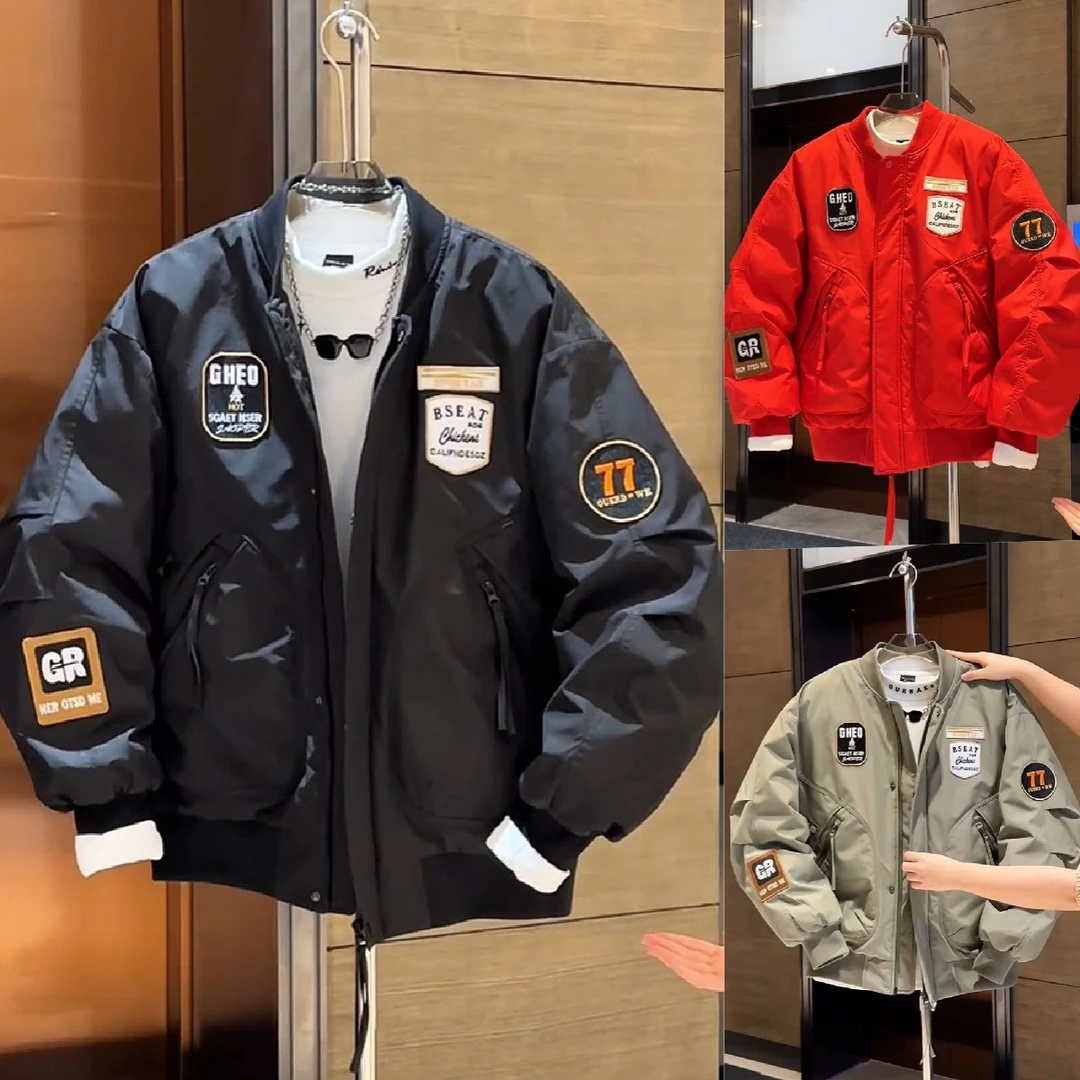 棉服加厚棒球服刺绣夹克冬季徽章美式情侣外套潮牌宽松青年百搭潮