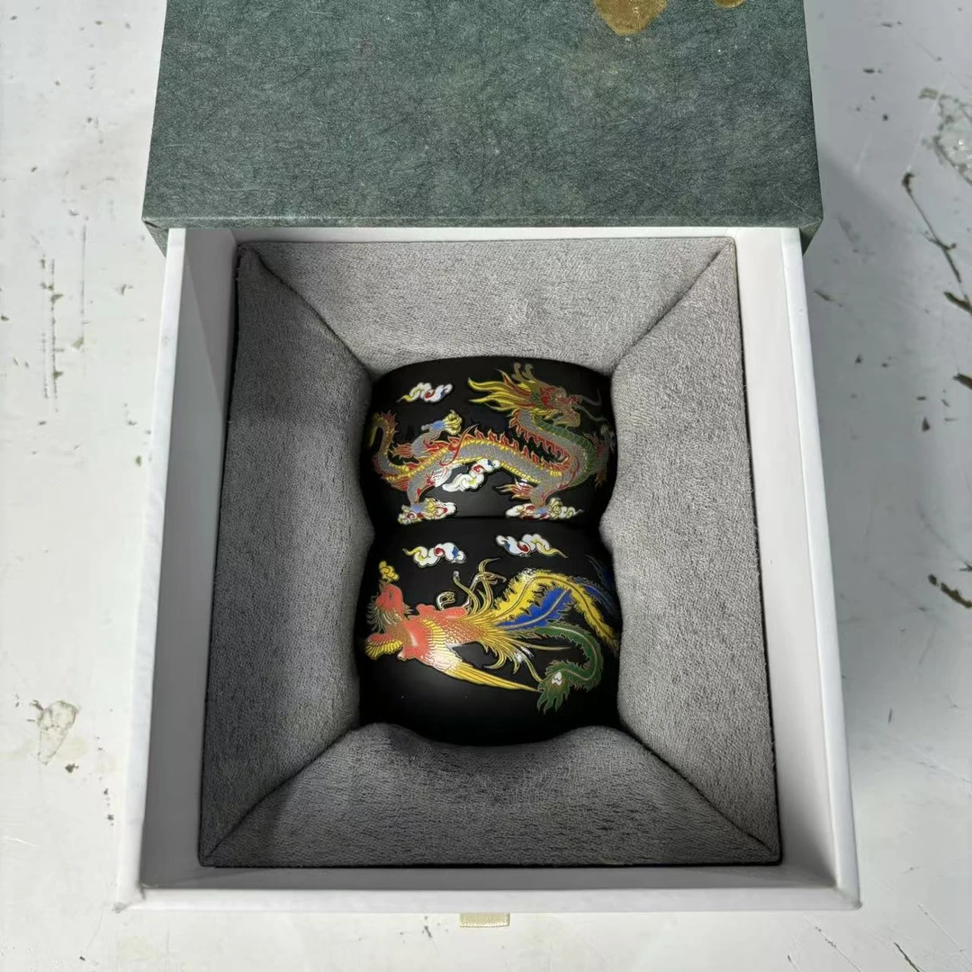 【闪购商品】遇热变色紫砂茶杯品茗杯龙凤对杯‘（不带礼盒）