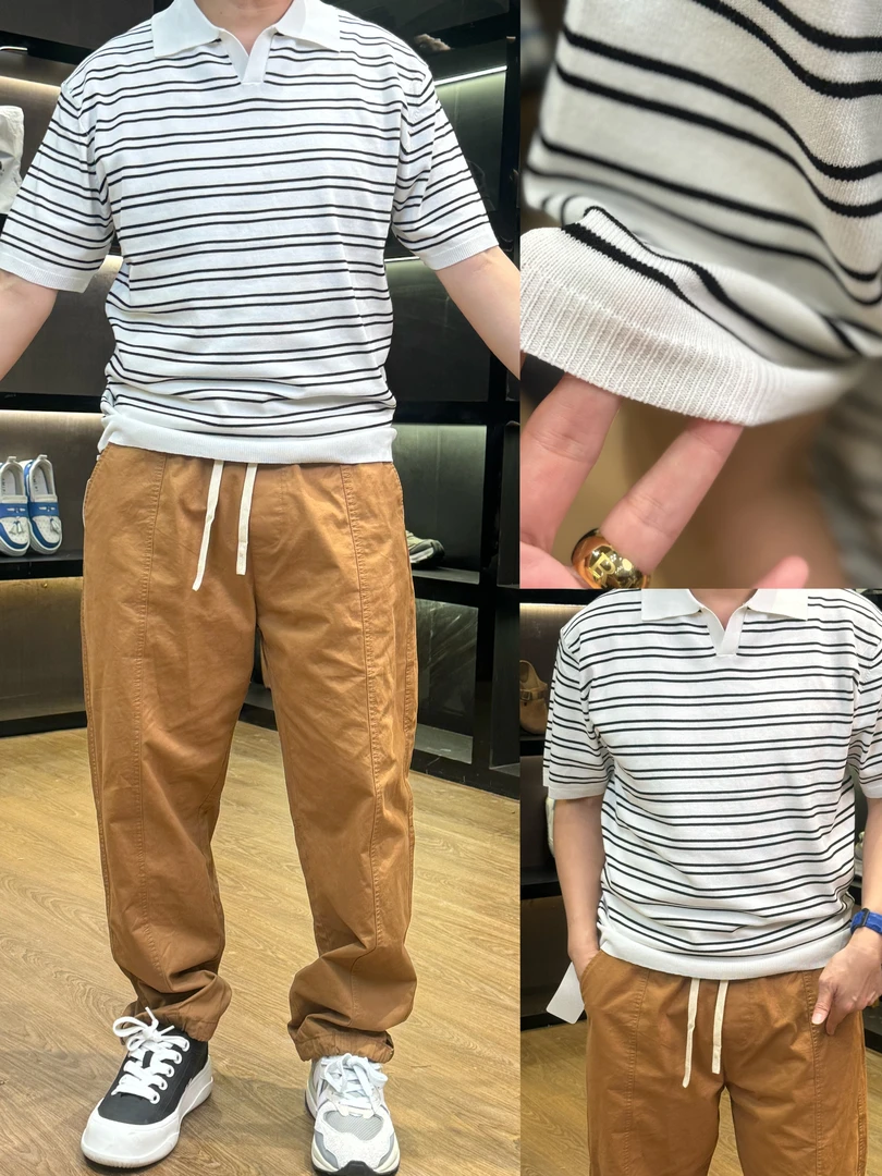 30016-横条纹针织T恤条纹polo