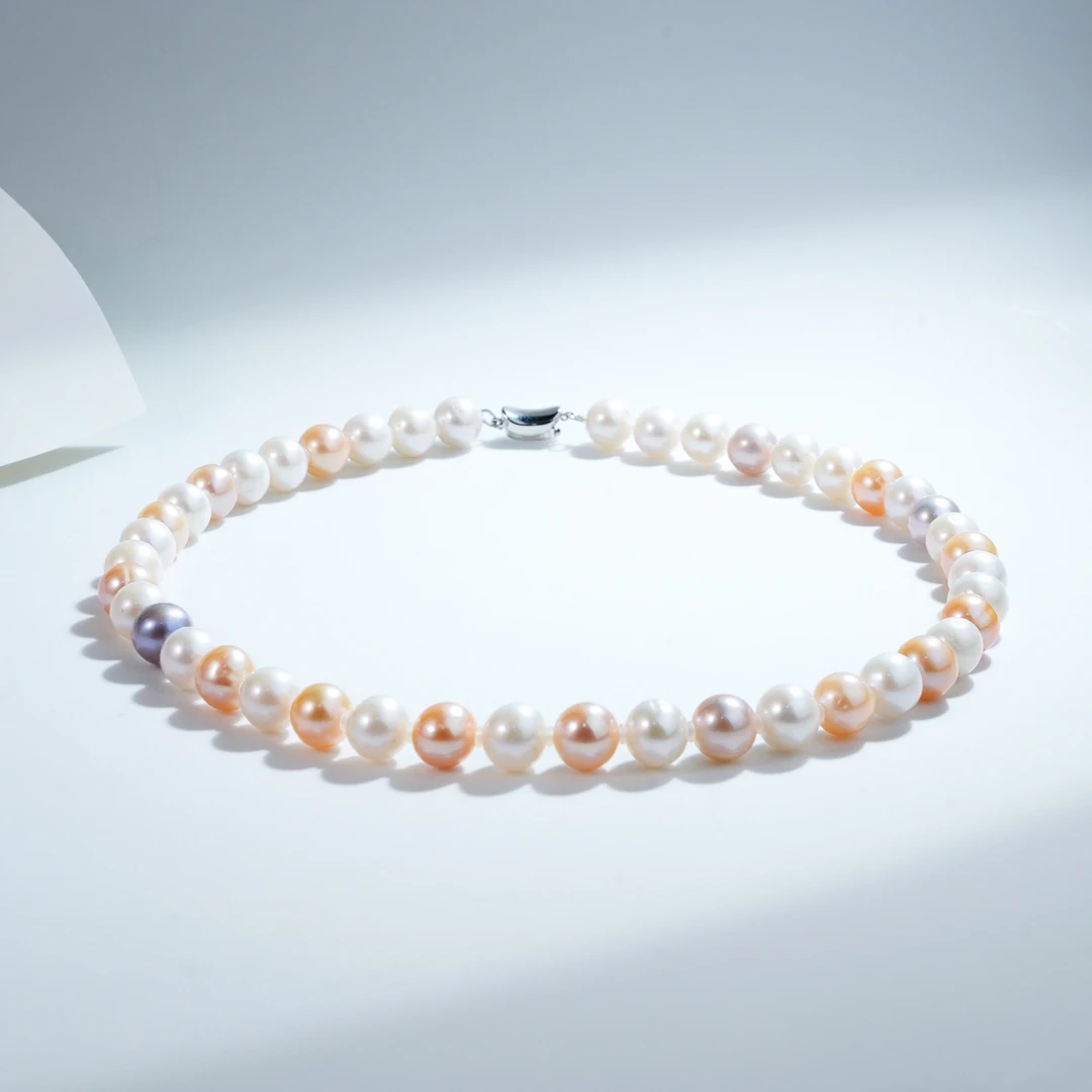 9-10mm幻彩G37-T 无核S925银淡水珍珠项链糖果色45cm