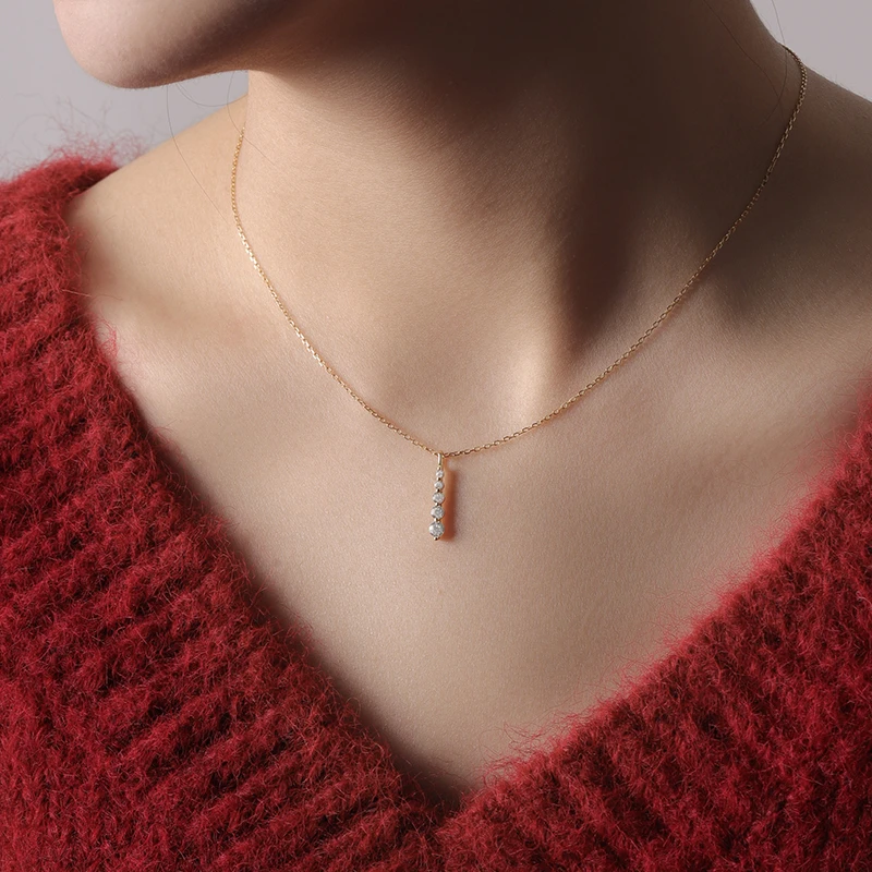 链子925银 金色项链女镶锆钻迷你一字棍几何挂坠吊坠简约锁骨链