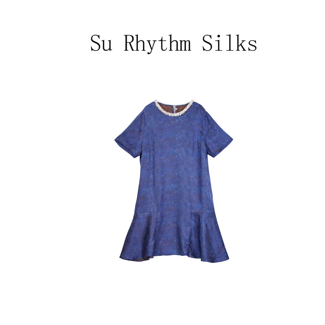 2025（爆款）桑蚕丝花螺牛仔蓝连衣裙JD-K099