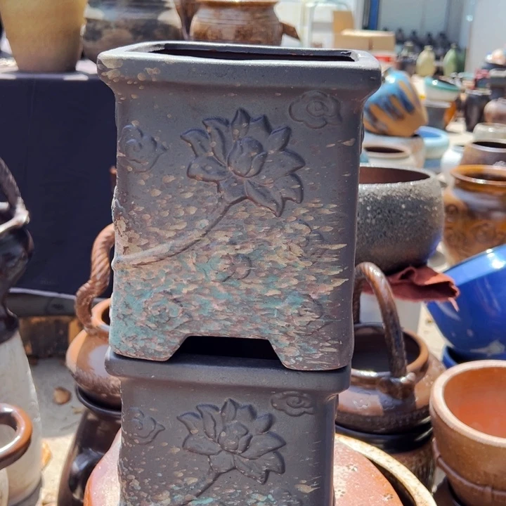 紫砂花盆高约19口约16一对fu li