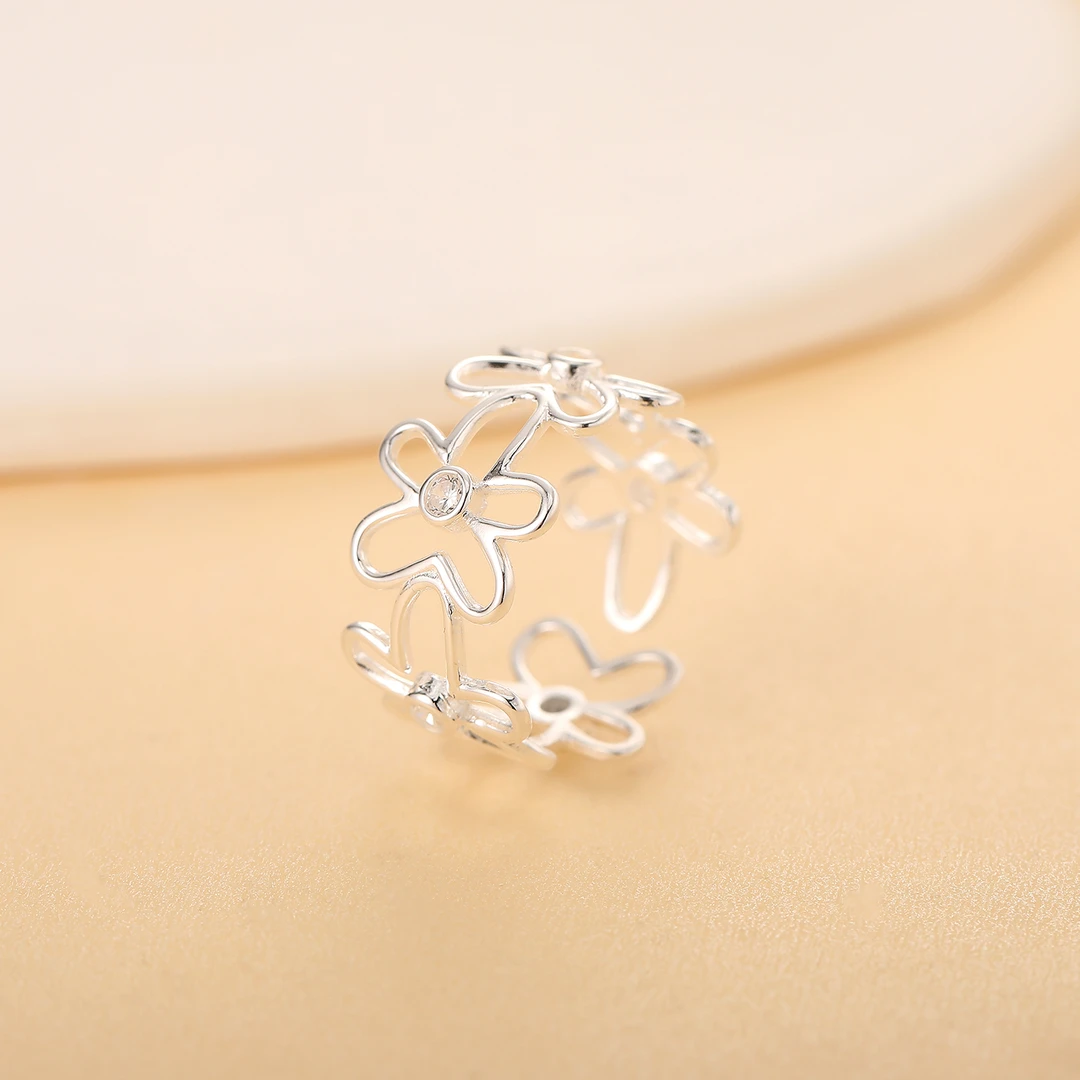 925银戒指 小众轻奢仙气飘飘镂空花朵气质高级百搭可调节食指戒女