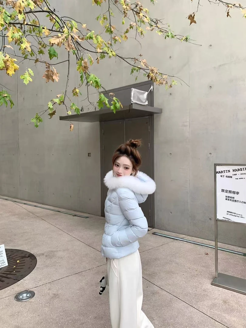 韩系棉服百搭冬季收腰加厚保暖修身短款毛领连帽外套衣服女装夏款