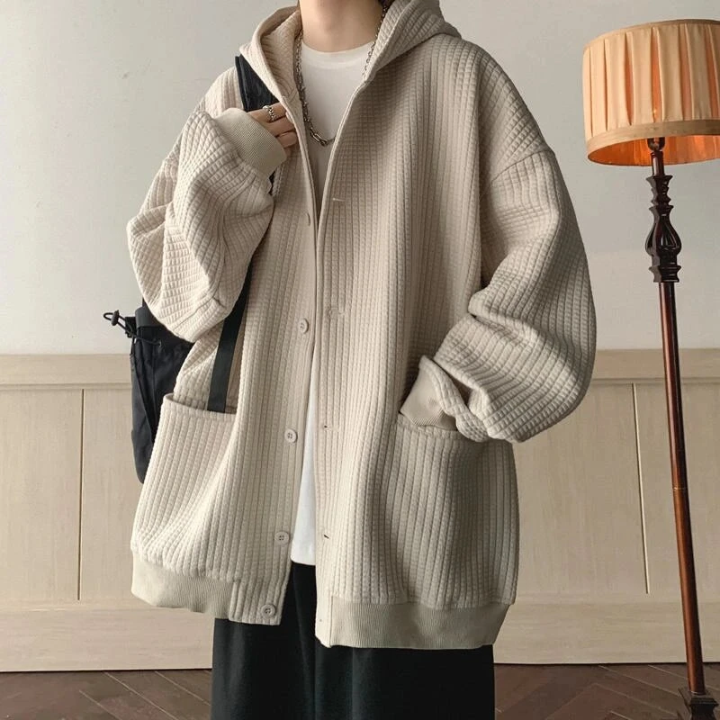 仓石一树潮牌华夫格卫衣男秋冬美式复古重磅宽松百搭开衫加厚外套
