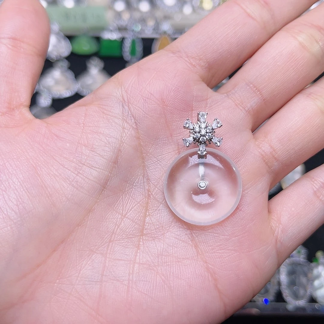 石英质玉颈饰银S925镶嵌生**花