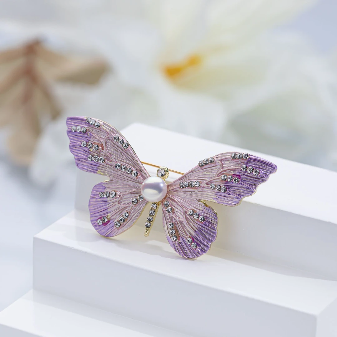 “粉紫蝴蝶”珍珠胸针6-7mm 2341H00DY
