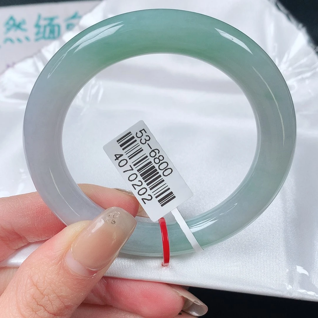 翡翠手镯未镶嵌I*N三彩胖圆53圈
