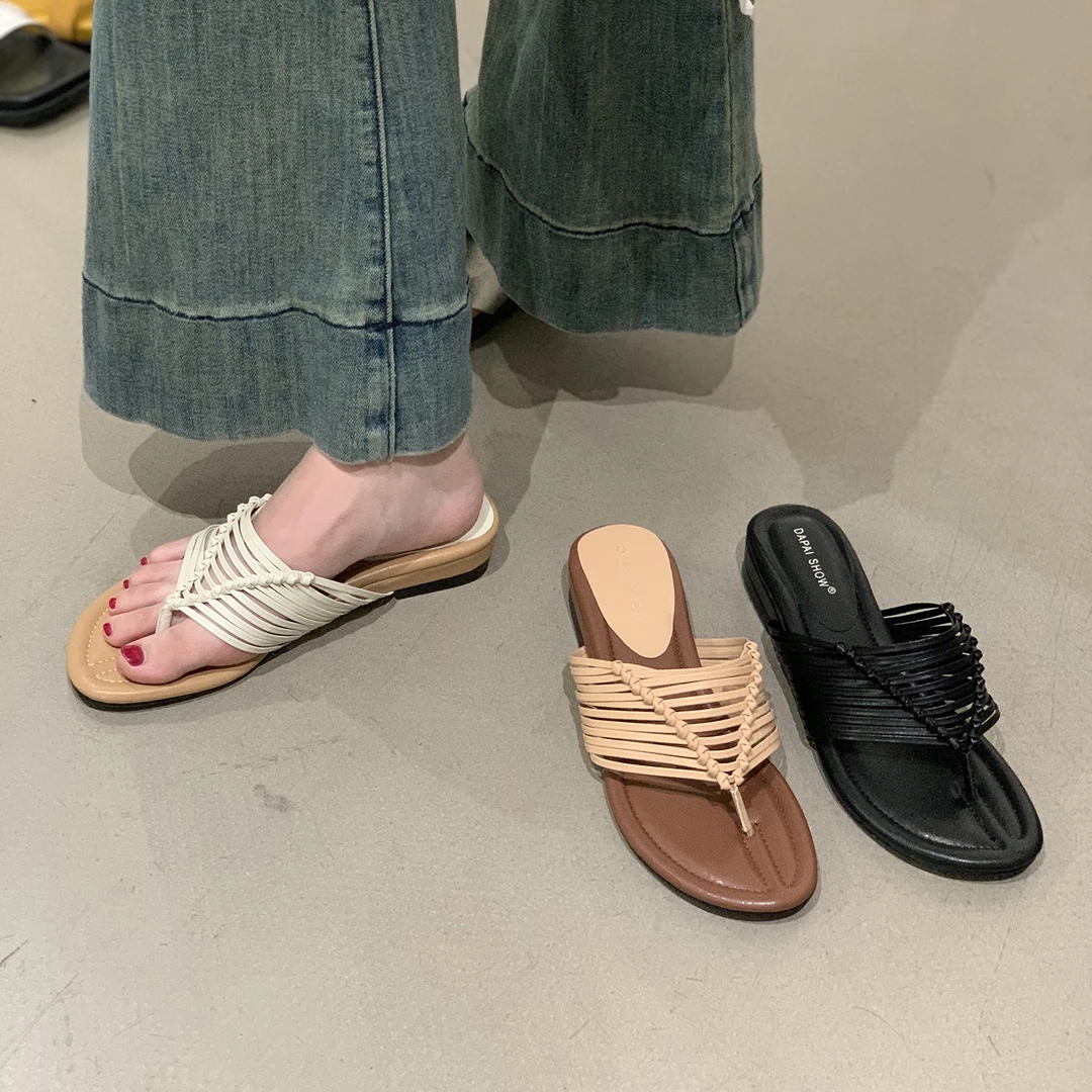 复古坡跟拖鞋女夏季外穿新款人字拖法式绝美夹趾凉拖鞋度假沙滩鞋