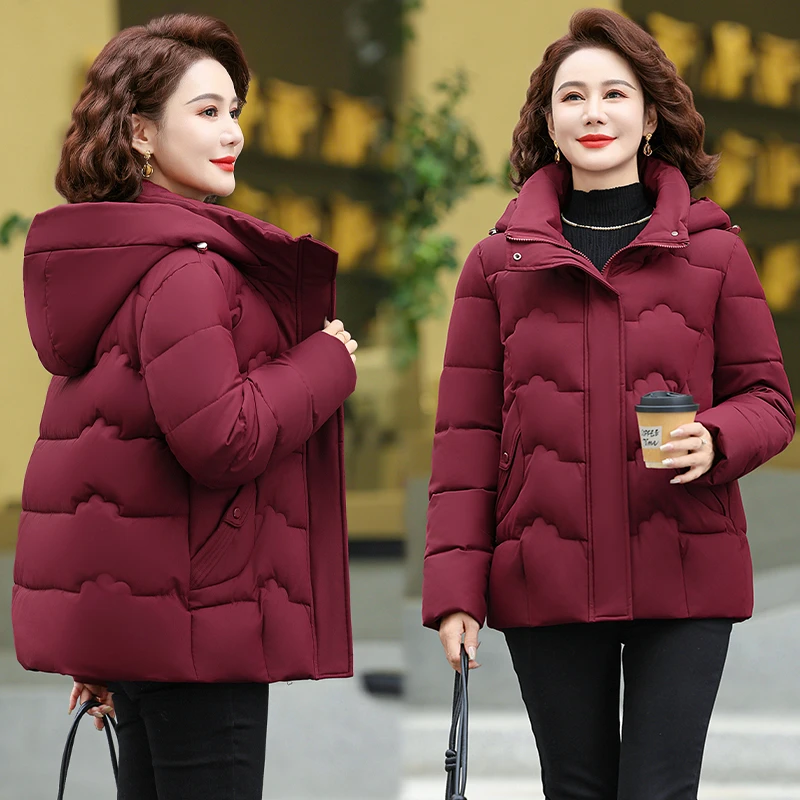 纯色压花常规棉衣棉服女装冬装加厚老年人保暖外套棉袄时尚女士
